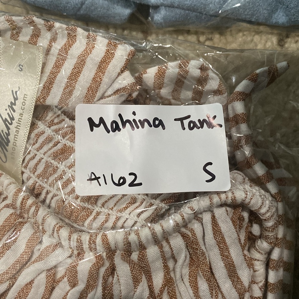 Mahina Brown White Striped Tank Sz Small Open Back - Picture 8 of 8